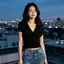 MAPLEPOET-Áo thun cổ chữ V dành cho nữ mùa hè màu trơn tay ngắn lem eo ôm vừa vặn áo Crop top