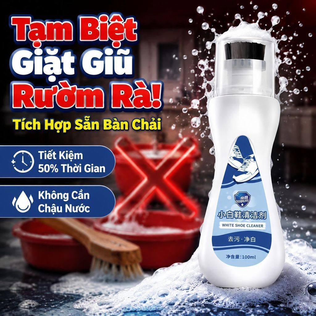 🔥sốc🔥Dung dịch tẩy giày trắng có bàn chải|Thần dược tẩy vết bẩn làm trắng giày|Bọt làm sạch giày thể thao không cần xả