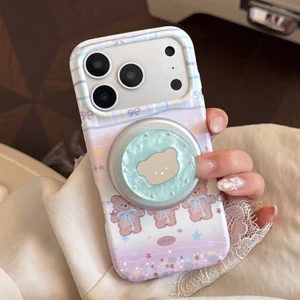 Giá đỡ gương từ tính Gấu Bánh quy mềm mờ cho iPhone 17 Pro Max 16 15 14 Vỏ bảo vệ chống sốc