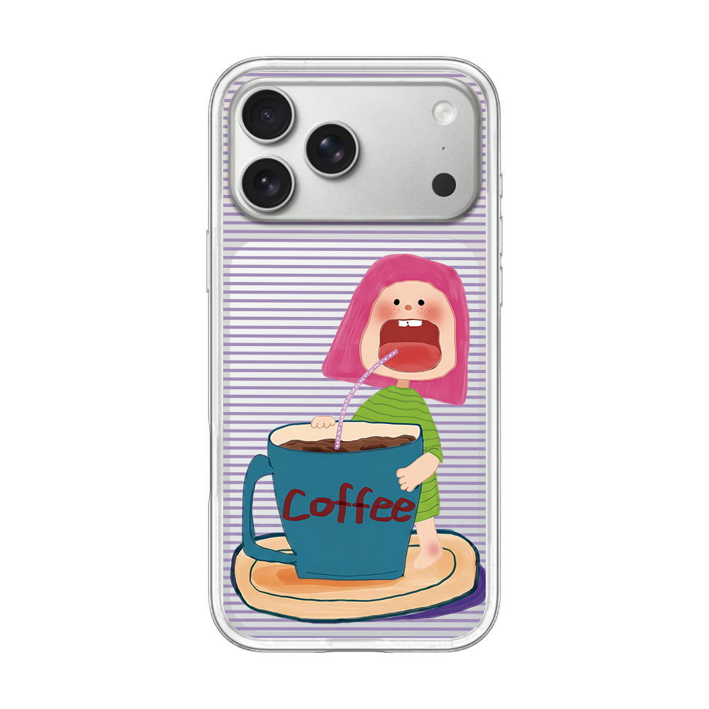Phim Hoạt Hình Từ Tính Cô Gái Uống Cà Phê Trong Suốt Ốp Lưng Điện Thoại iPhone 17 16 Pro 15 Pro Max 14 Cứng frosted Bảo Vệ Vỏ