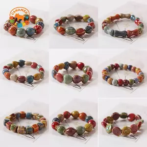CANAMEK 1 DIY Phụ Kiện Gốm Sọc Dưa Hấu Hạt Vòng Tay Nhiều Màu Sắc Hoa Men Hạt Vòng Tay Handmade Trang Sức CSF