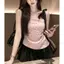 Nơ chấm bi màu hồng Pure Desire Camisole Nữ Phong cách Hàn Quốc Mùa hè Phong cách mới Gợi cảm Ôm hơn Vai Slanted Hot