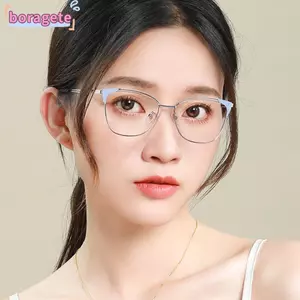 Kính mắt vuông BORAGETE, Kính chống ánh sáng xanh siêu nhẹ, Kính bảo vệ mắt cổ điển Kính mắt quang học kim loại Kính mắt văn phòng