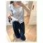 Áo sơ mi cổ chữ V sọc hai lớp độc đáo dành cho nữ Mùa hè Thiết kế kiểu Pháp Sense Slimer Look Top