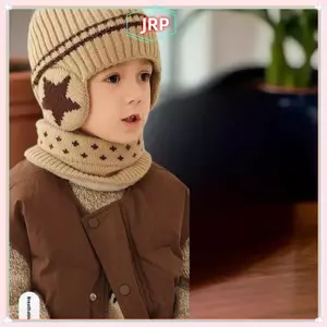 JRP 1 Bộ 1-10Y Trẻ Em Bé Trai Mùa Đông Đan Găng Tay Mũ Khăn 2 Bộ Đồ Ngoài Trời Chống Gió Lông Cừu Ấm Áp Trẻ Em Nhẫn Beanie Mũ Cho Bé Trai JRP