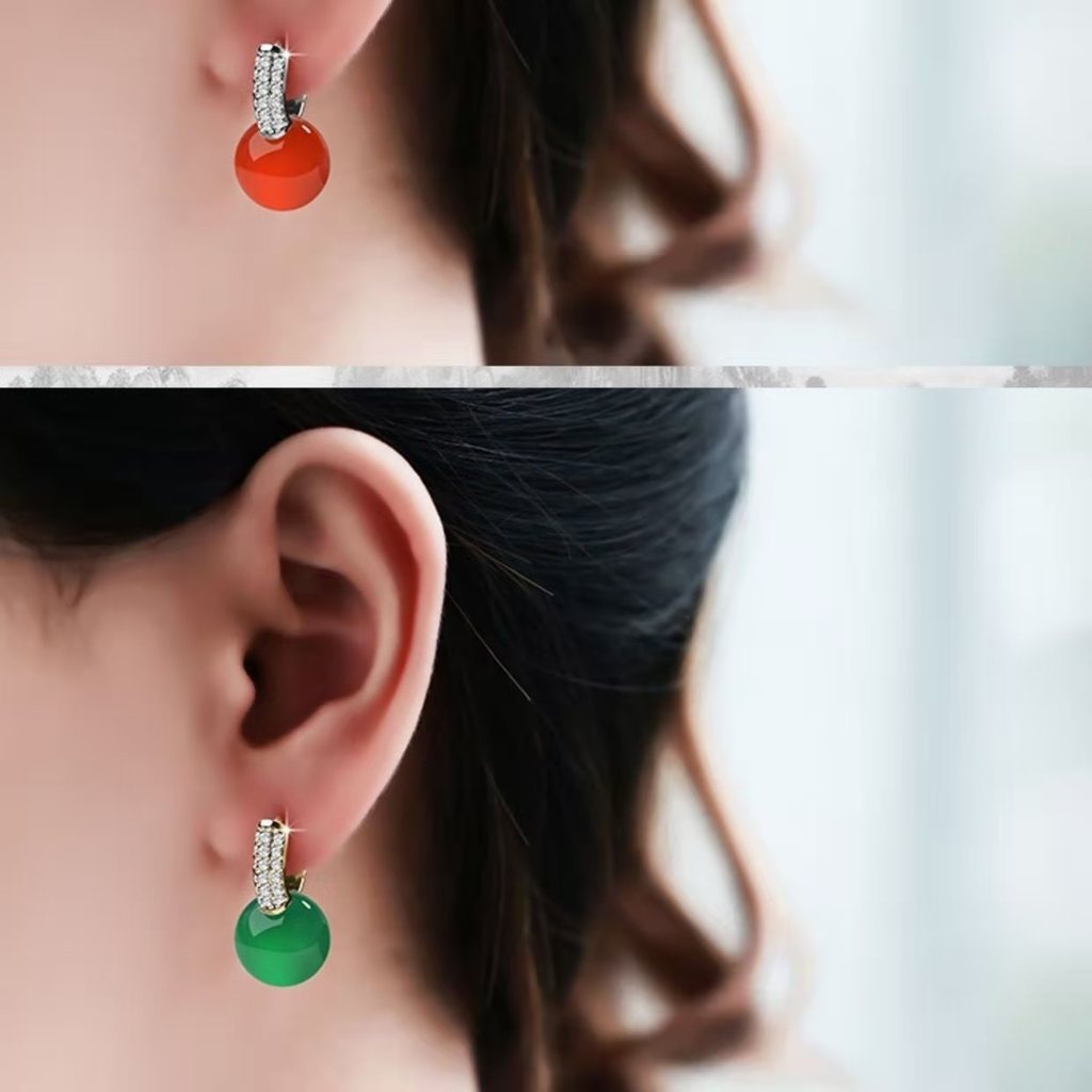 Bông tai hạt tròn Chalcedony tự nhiên thời trang và thanh lịch