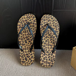 Big Safflower Flip-Flops Nữ Mặc Ngoài Mùa Hè Đế Mềm Chống Trơn Trượt Da Báo Flip-Flops Giày Đi Biển IXNR