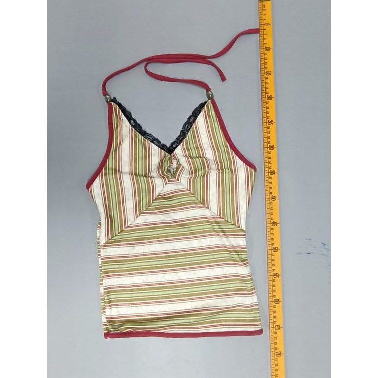 Milyfashion Sâu Cổ Chữ v Sọc Sling Mùa Hè Phong Cách Mới Slim-fit Ôm Hơn Nhìn Không Tay Bên Ngoài Mặc Nẹp Tay Ngắn Top ELEA