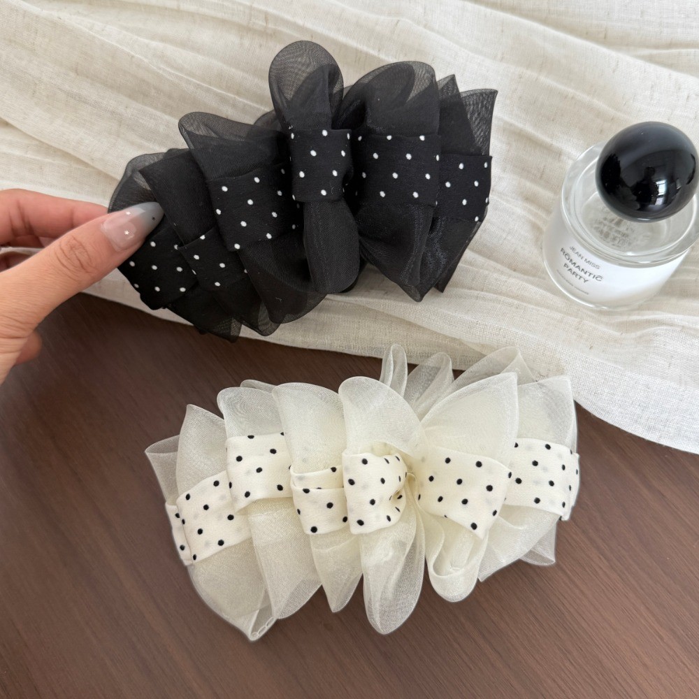Hululu / Lười Chấm Bi Nơ Kẹp Tóc Xếp Ly Ren Chấm Bi Cuộn Tóc Chuối Kẹp Tóc Thanh Lịch Cao Cấp Kẹp Tóc Đuôi Ngựa Kẹp