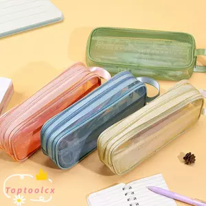 Bút chì TOPTOOLCX, Túi đựng bút dung lượng lớn hai lớp, Túi đựng văn phòng phẩm bền trong suốt bằng lưới di động dành cho học sinh