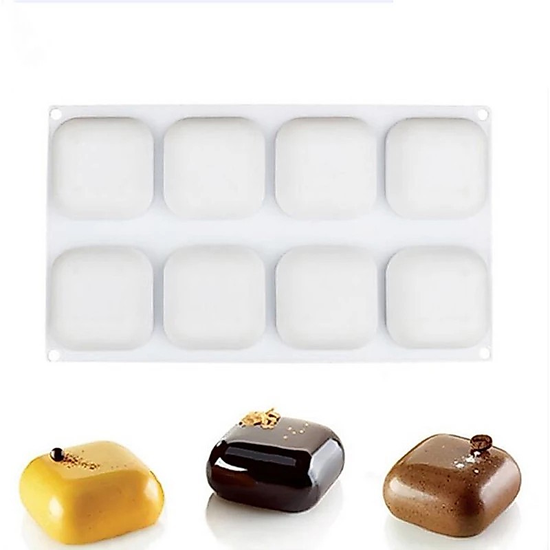 Khuôn silicone Làm Bánh 8 Ngăn Tạo Hình Vuông Tiện Dụng