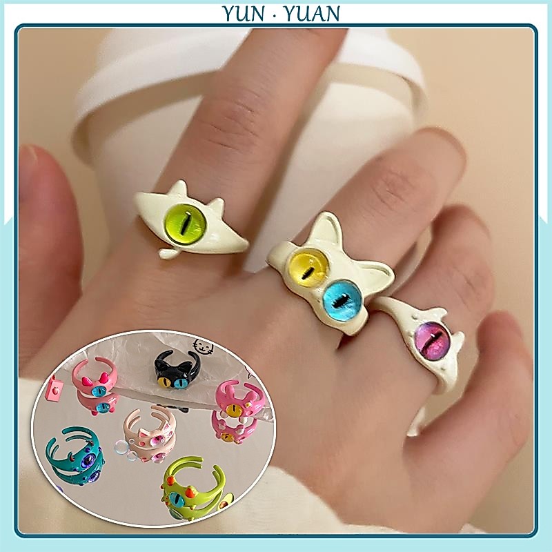 [Yunyuan] Nhẫn Hình Mèo Đen Vui Nhộn Cá Tính Cho Nữ nhẫn điều chỉnh hoạt hình