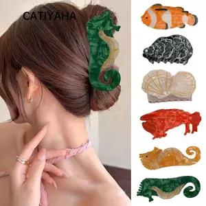 CATIYAHA Kẹp Tóc, Động Vật Đại Dương Acetate Kẹp Tóc Mũ, Hình Học Cá Tính Thời Trang Mũ Đội Đầu Sinh Học Biển Series Cá Mập Tóc Móng Vuốt Hàng Ngày