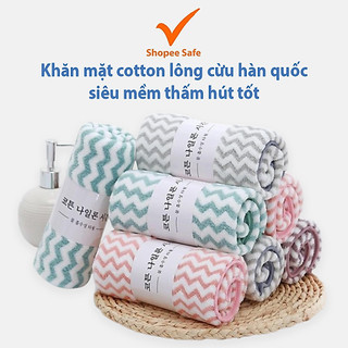 Khăn mặt cotton lông cừu hàn quốc siêu mềm thấm hút tốt khăn lau tay kẻ sọc 50x35cm #A19