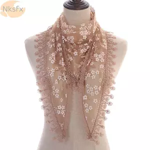 NKSFX Nữ Khăn Choàng Tuyn, Khăn Tam Giác Tua Rua Hoa Nhiều Màu, Thời Trang Rỗng Chắp Vá Mantilla Ren Viền Đảng