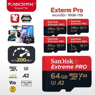 Thẻ nhớ Sandisk Extreme Pro Micro SDXC16GB/ 32G/64G/128G /256G/512GB/1TB chính hãng cho Flycam, máy quay cầm tay