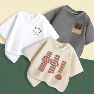 Cotton Nguyên Chất Phiên Bản Hàn Quốc Với t-Sleeve Bé Trai Bé Gái Hợp Thời Trang Trăm Tay Ngắn Trẻ Em