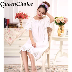 Phụ Nữ Trắng Tay Ngắn Cotton Ren Đồ Ngủ Váy Ngủ Nữ Rời Váy Ngủ Váy Ngủ