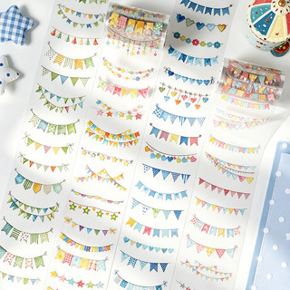 ENWEI 65mm * 2m 1 Cuộn [Bunting Celebration Series] Cờ Xanh Ngôi Sao Vòng Hoa Lễ Hội Tiếp Liệu Tạp Chí Vật Liệu Đế Trang Trí Washi Băng Dán Văn Phòng Phẩm