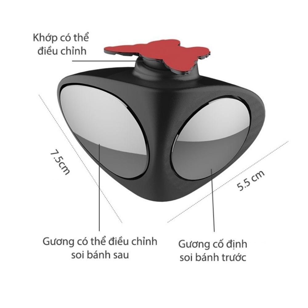 Gương Cầu Lồi ô tô 3R soi bánh xe xóa điểm mù Gắn kính chiếu hậu xoay 360 độ