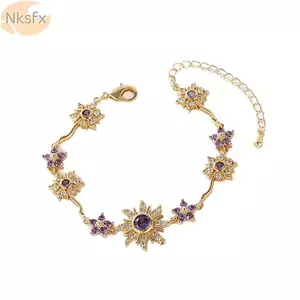 Vòng tay pha lê NKSFX Octagram, Vòng tay hướng dương lấp lánh tinh tế, Vòng tay kim cương giả có thể điều chỉnh sáng bóng sang trọng sành điệu cho bé gái