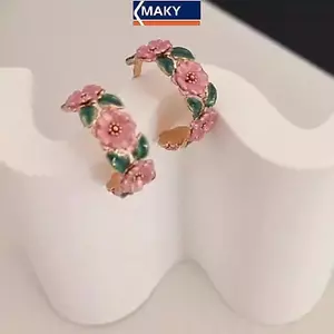 MAKY Lãng Mạn Pháp Nhỏ Giọt Kính Hoa Hình Chữ C Bông Tai Dành Cho Nữ Ánh Sáng Mới Sang Trọng Cao Cấp Bông Tai VN