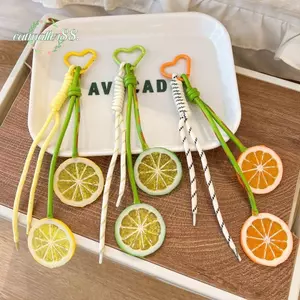 Móc khóa trái cây Acrylic CATMALLER88, Móc khóa mặt dây chuyền trái cây lát chanh nhẹ, Túi dâu tây màu xanh lá cây thời trang Móc khóa quyến rũ Phụ kiện mùa hè