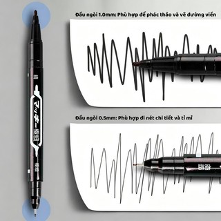 Bút Đánh Dấu Bút Lông Dầu 2 Đầu Ngòi 0.5Mm/1.0Mm Mực Nước Đen/Đỏ/Xanh Siêu Nhanh Khô Để Vẽ