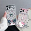 Ốp điện thoại bằng da PU hình mèo Kitty dễ thương cho Huawei Mate 80 Pro Max 70 Air 60 Por Plus 50 40 30 Pro Vỏ mềm màu bạc kẻ sọc chống rơi