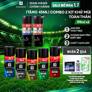 Combo 2 Xịt khử mùi cho nam Romano Ngăn mồ hôi và mùi cơ thể 48H 195ml - 150ml/chai