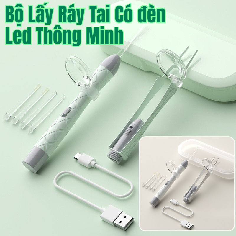 Bộ Lấy Ráy Tai Có đèn Led Thông Minh,Dụng Cụ Vệ Sinh Tai Có Đèn Led Bằng Silicon Mềm Cho Bé,Thiết Kế Dành Cho Trẻ Em