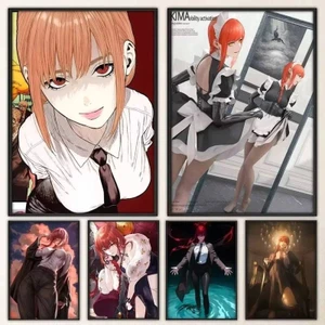 Áp phích anime Makima Chainsaw Man, in cổ điển, tranh trang trí nhà cửa, phòng tắm, nhà bếp, trang trí quầy bar