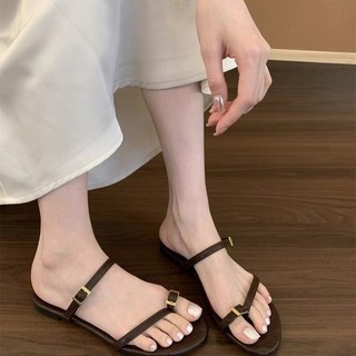 Dép Phong Cách Mới Flip-Flops Nữ Mùa Hè Mặc Ngoài Hàn Quốc Đơn Giản Mỏng Dây Sandal Giày Đi Biển Bằng Phong Cách Kỳ Nghỉ Giày La Mã