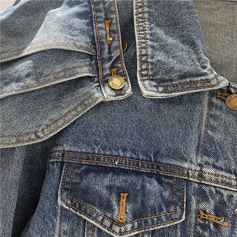 Áo khoác denim nữ retro phong cách Anh Quốc, thiết kế xếp nếp, phù hợp cho mùa mới