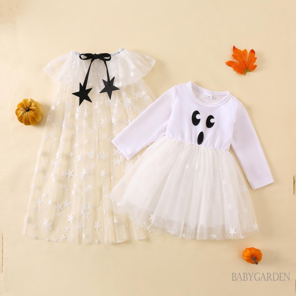 Áo choàng và váy Halloween cho bé gái 1-6 tuổi - Lưới dài tay in hình ngôi sao thường ngày