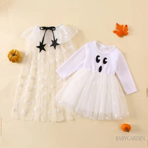 Áo choàng và váy Halloween cho bé gái 1-6 tuổi - Lưới dài tay in hình ngôi sao thường ngày