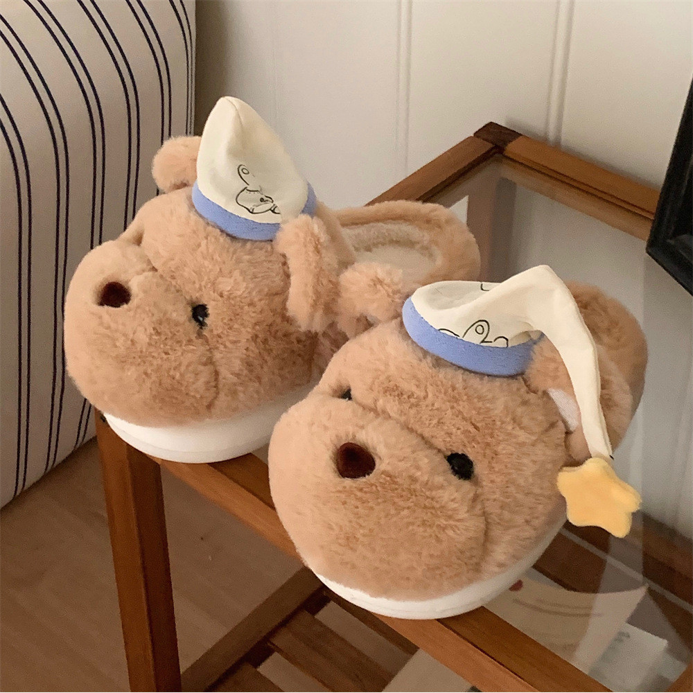 XIXITIAO Dép Cotton Ấm Áp Sang Trọng Gấu Dễ Thương Nữ Sinh Viên Mùa Đông Phong Cách Mới Trong Nhà