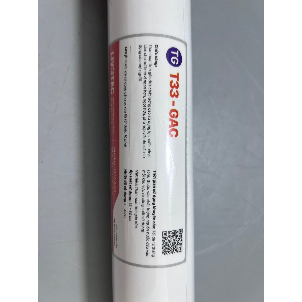 Lõi Chức Năng T33-GAC Karofi Livotec Cấu Tạo Than Hoạt Tính Gáo Dừa Giúp Tạo Vị Ngon, Ngọt Cho Nước