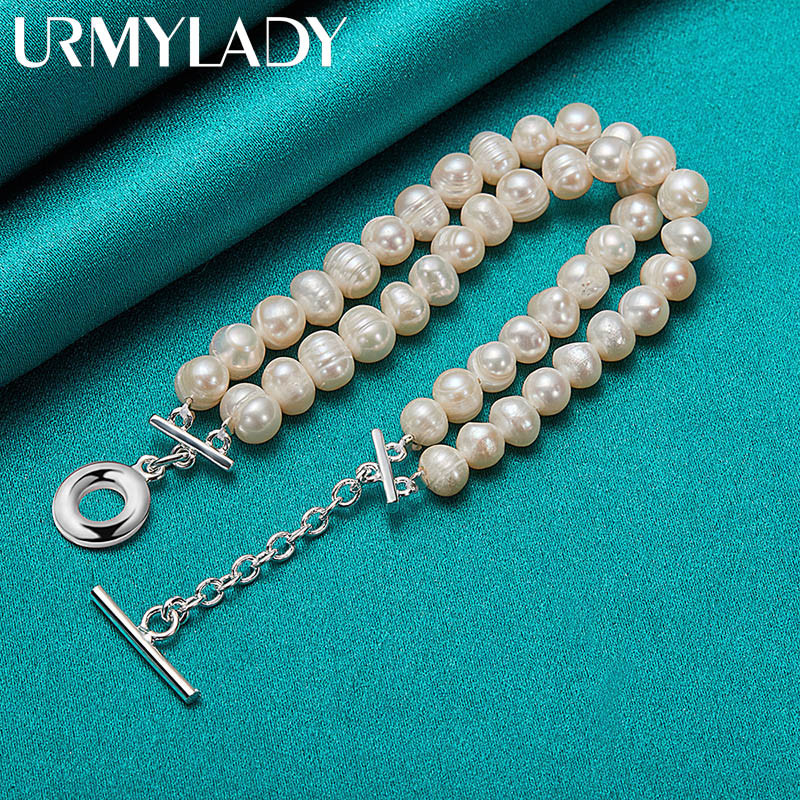 Đồ trang sức nữ URMYLADY: Dây chuyền và vòng tay bạc 925 ngọc trai, 20cm, thời trang quyến rũ cho đám cưới
