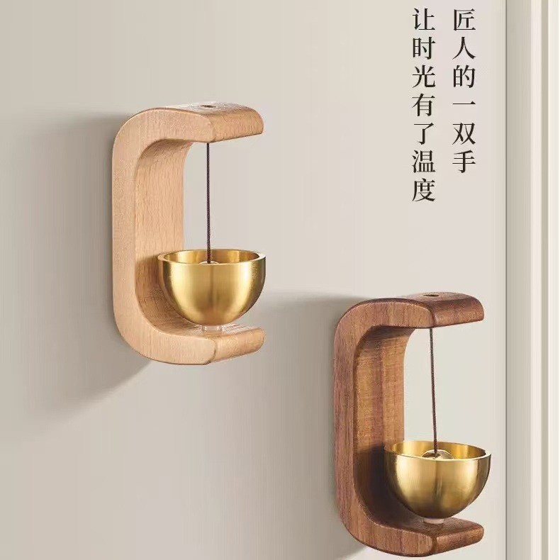 Chuông cửa từ tính bằng gỗ nguyên khối mới Đồng thau Chuông gió Nhật Bản Mặt dây chuyền trang trí chuông cửa cá nhân