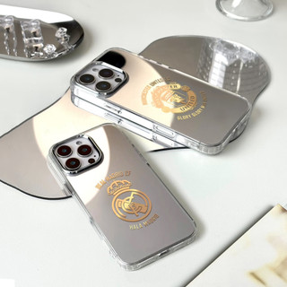 Ốp điện thoại bóng đá Real Madrid cho iPhone 16 / 15 / 14 / 13 / 12 / 11 / PRO MAX / MINI / PLUS / X / XR gương chống rơi và chống sốc Vỏ bảo vệ lỗ lớn