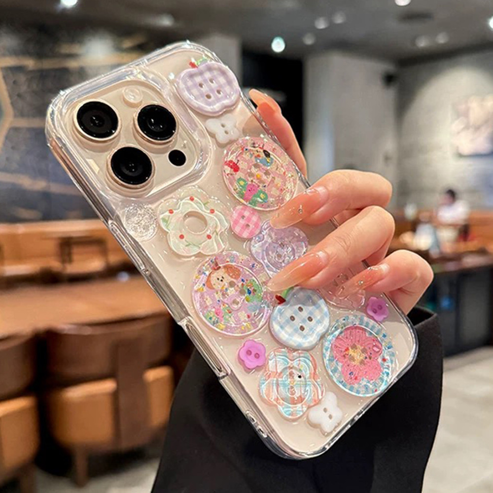 3D Nút Động Vật Hoa Nhựa Ốp Lưng Điện Thoại iPhone 17ProMax 16Plus 15 14 13 12 11 Vỏ Bảo Vệ Chống Sốc