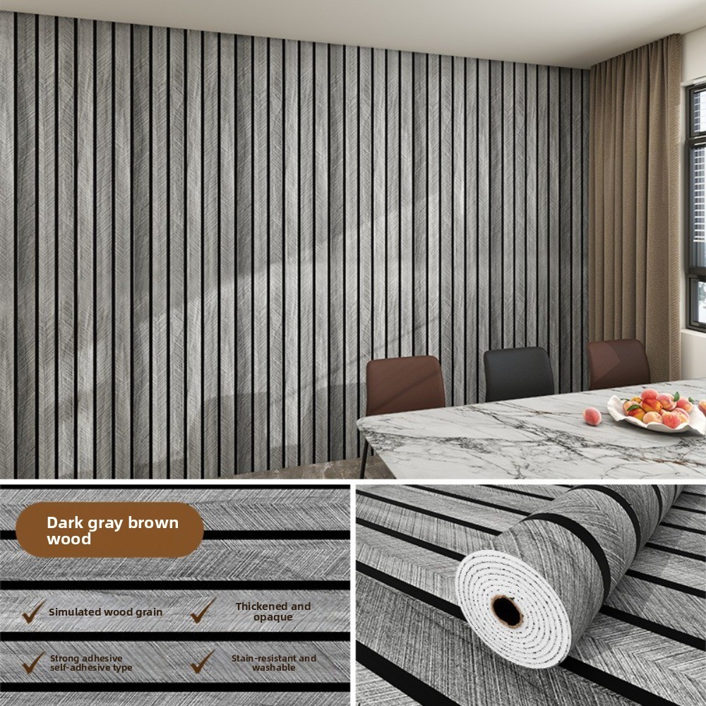 Trần xốp THFENG, Dán tường tự dính chống thấm nước, Họa tiết gỗ tuyến tính 0,6x3m Vỏ và dán giấy dán tường tại nhà