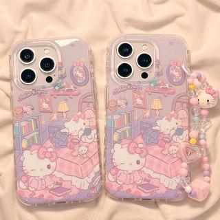 Ốp điện thoại KT dễ thương + Dây buộc cho IPhone 11 16 15 14 13 12 Pro Xs Max XR X 7 8 Plus Vỏ viền lấp lánh Vỏ siêu mỏng Ốp lưng TPU mềm Vỏ bảo vệ chống sốc