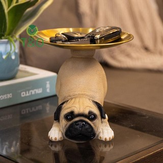 [T & O-t] Khay lưu trữ tượng Pug sáng tạo Chìa khóa chó dễ thương Kẹo ăn nhẹ Tấm lưu trữ Điêu khắc động vật Đồ trang trí văn phòng Trang trí để bàn [mới]