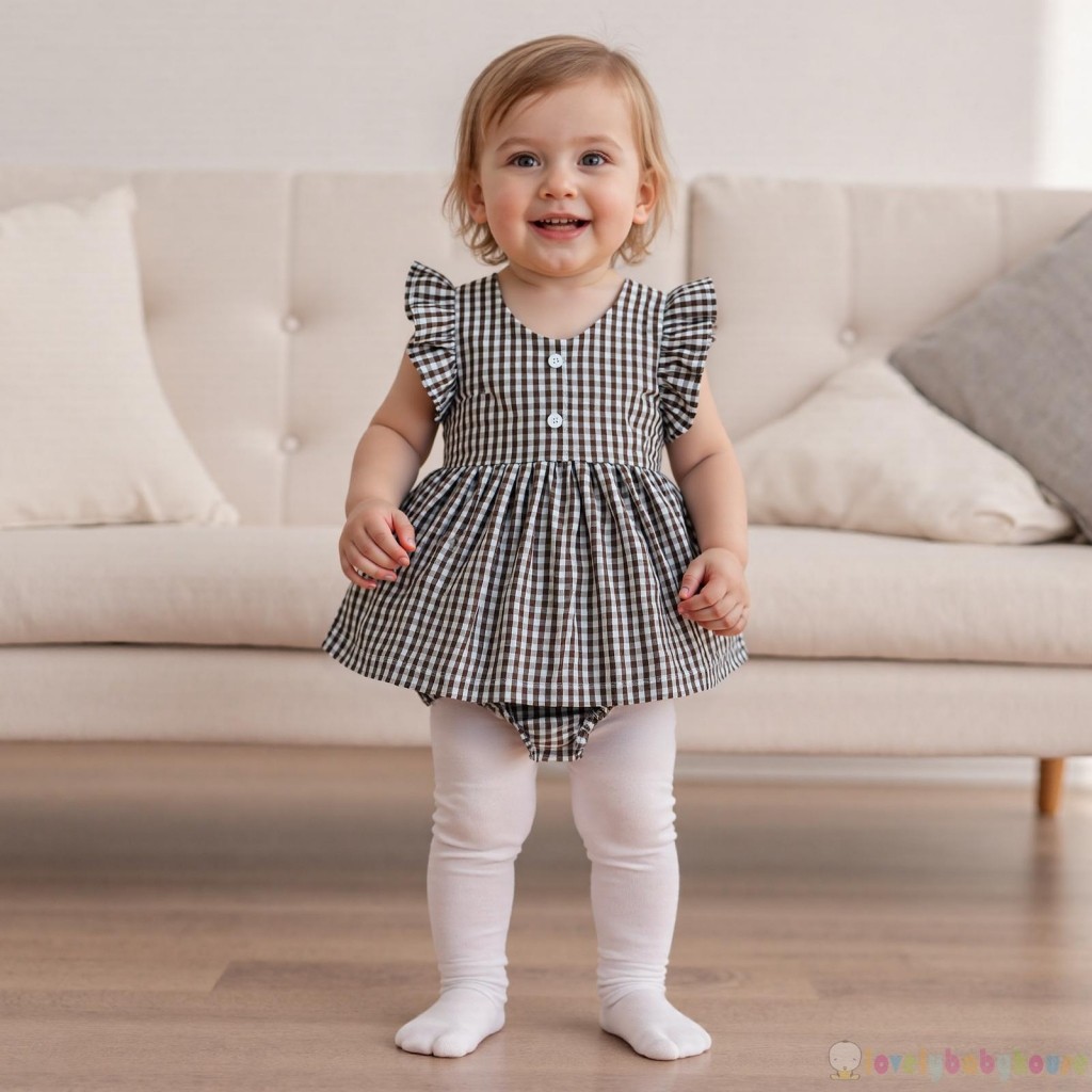 LBH-2 Cái Bé Gái Mùa Hè Tay Bay Cổ Tròn Kẻ Sọc Áo Và Co Giãn Eo Bloomer Bộ
