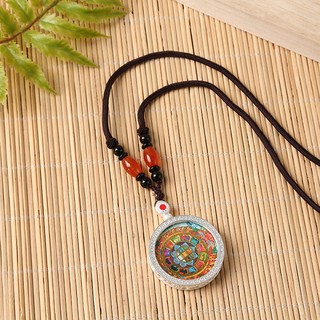 Hai mặt thangka Gawu vẽ tay Manjusri xanh với mẹ Amitabha, đựng trong hộp bạc tròn - kích cỡ 25.9cm và 30cm