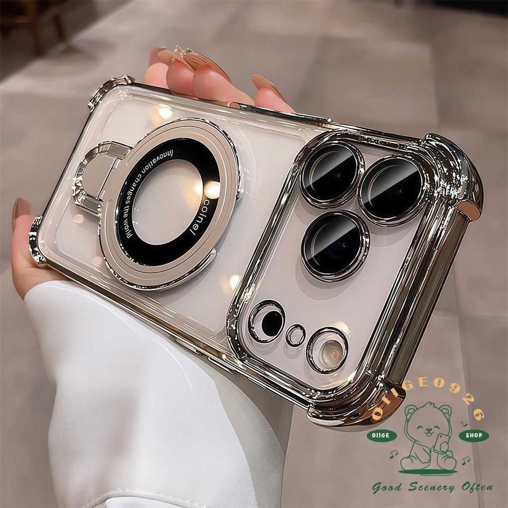 【 Ốp lưng iPhone17 】 Túi khí mạ cam chống rơi giá đỡ từ tính Vỏ điện thoại iphone17 Pro Max 16 15 14 13 12 cho vỏ iPhone Vỏ mềm silicon TPU chống sốc