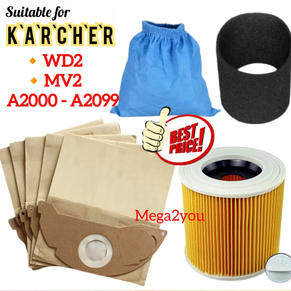 Thích hợp cho máy hút bụi Karcher Túi đựng bụi MV2 WD2 A2000 A2003 A2099 WD2210 Karcher Hepa Lọc Vacum Bag Vakum Beg