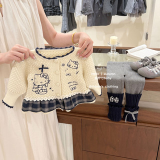 Áo len nữ cho bé mùa thu kt Mèo ren dệt kim Cardigan Girl Sweet Top Coat
